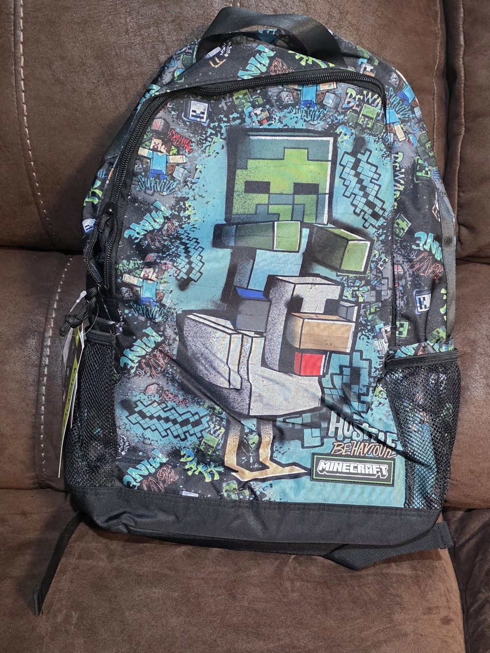 Minecraft Black Graphic Backpack with Colorful Print - Kids' School Bag